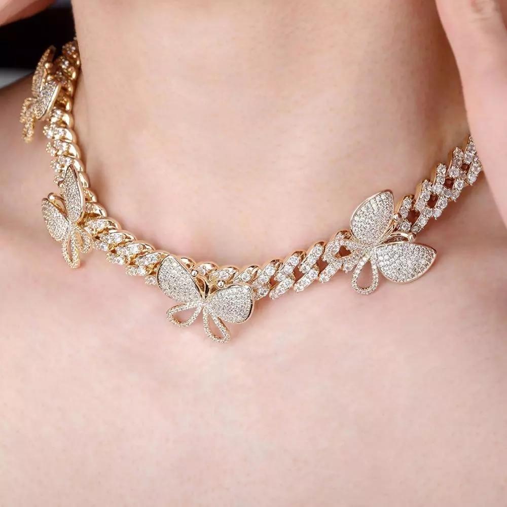 12MM ROTATABLE BUTTERFLY CUBAN NECKLACE 14K - ICECI