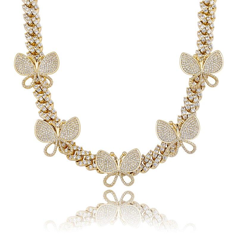 12MM ROTATABLE BUTTERFLY CUBAN NECKLACE 14K - ICECI