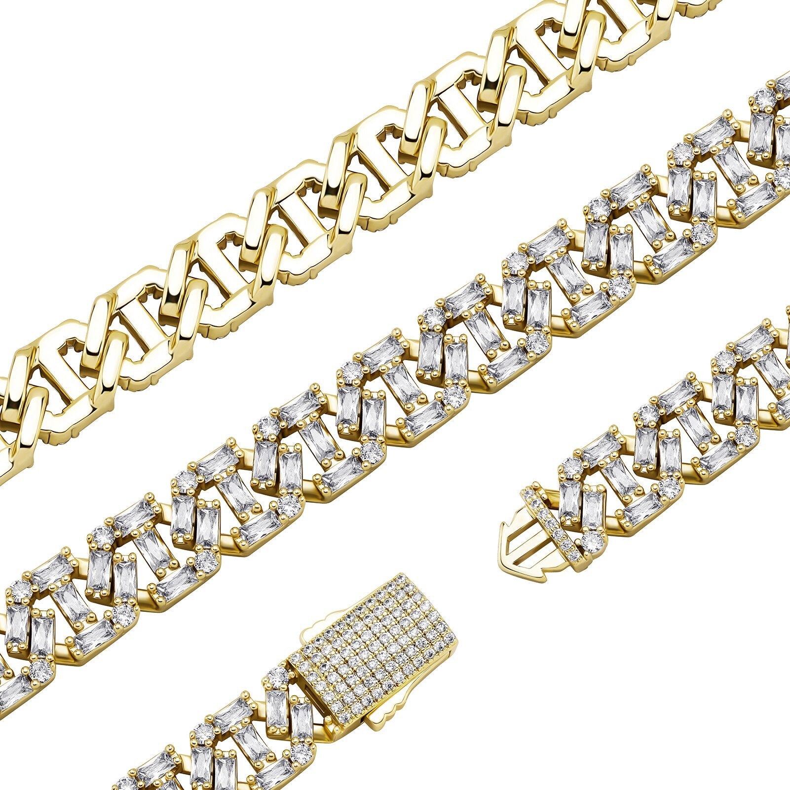 13mm Baguette Mariner Bracelet 14K - ICECI