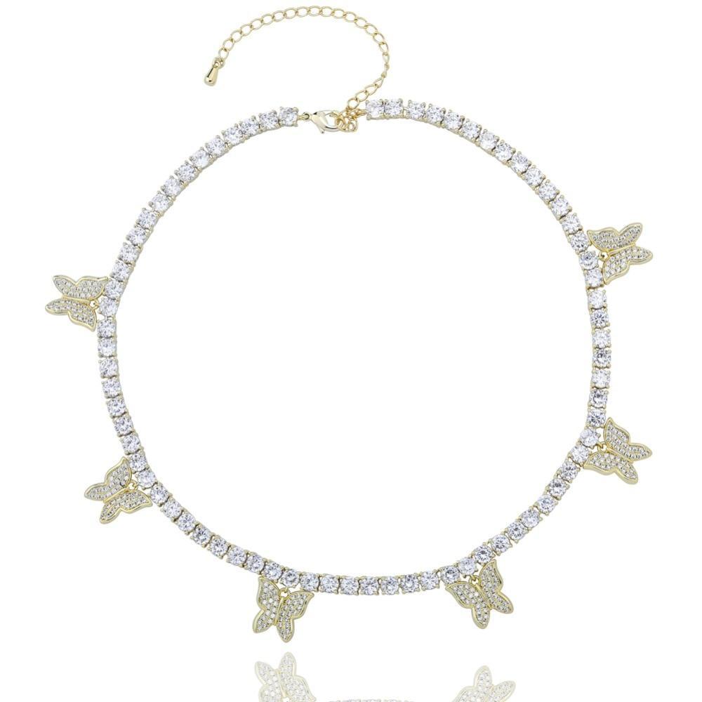 4MM CHOKER BUTTERFLY TENNIS NECKLACE 14K - ICECI