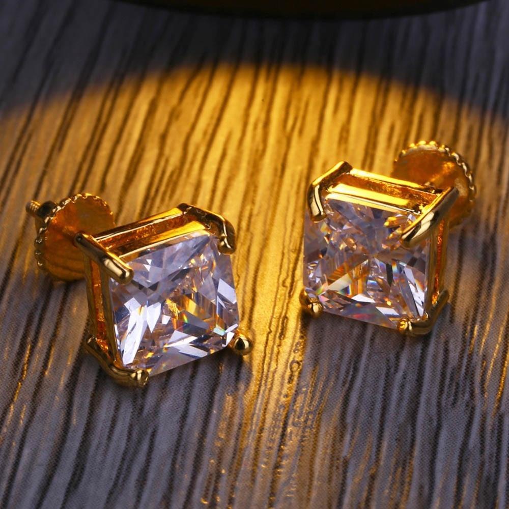 8MM DIAMOND SQUARE STUD EARRINGS 18K - ICECI
