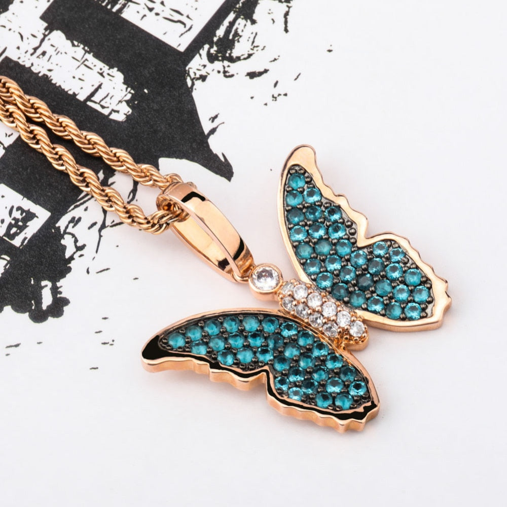 Iced Butterfly Pendant 18K
