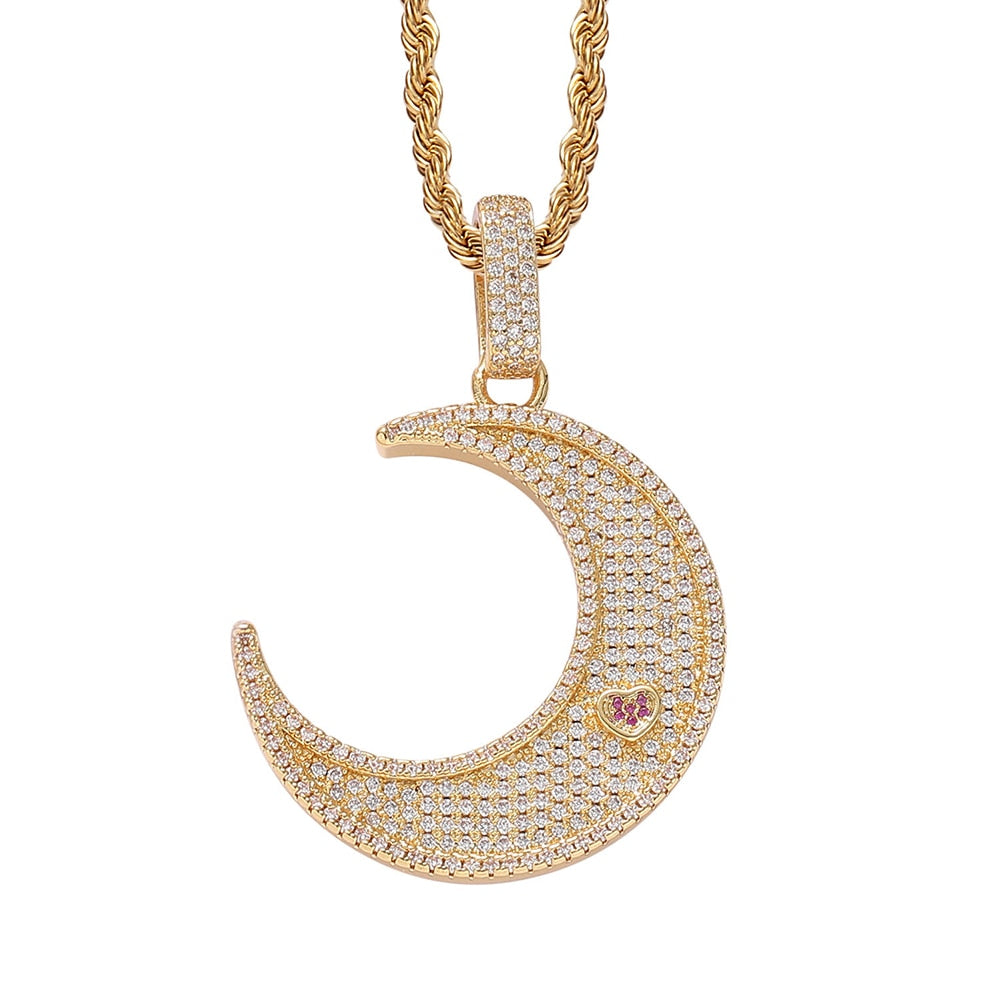 Sun & Moon Heart Pendant 14K