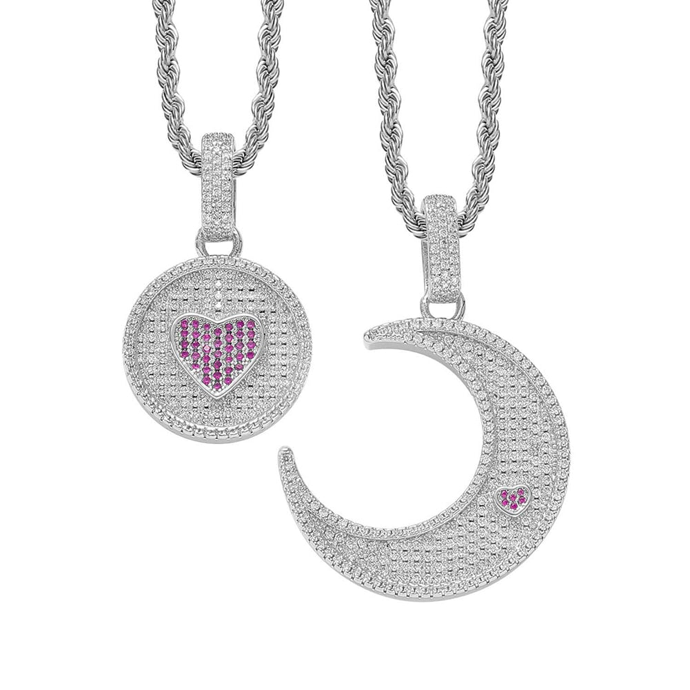 Sun & Moon Heart Pendant 14K