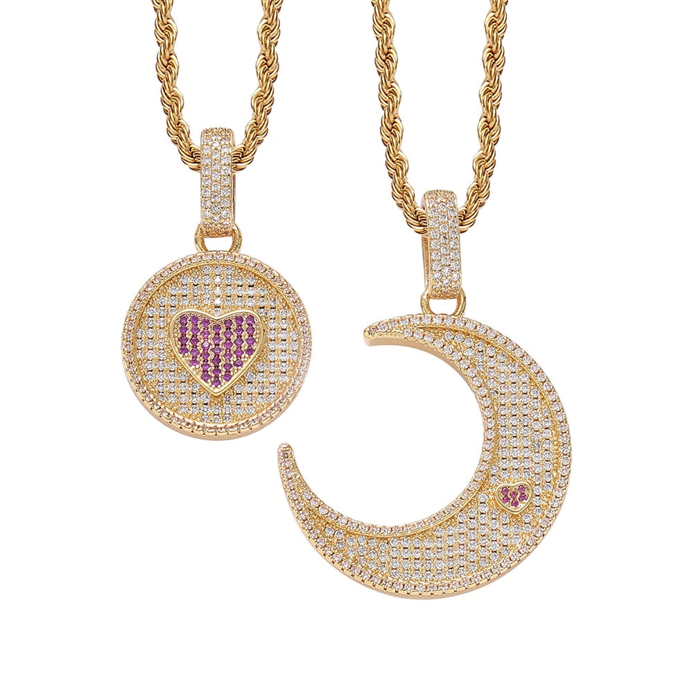 Sun & Moon Heart Pendant 14K