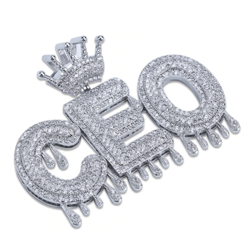 Custom Crown Drip Bubble Font Pendant 18K