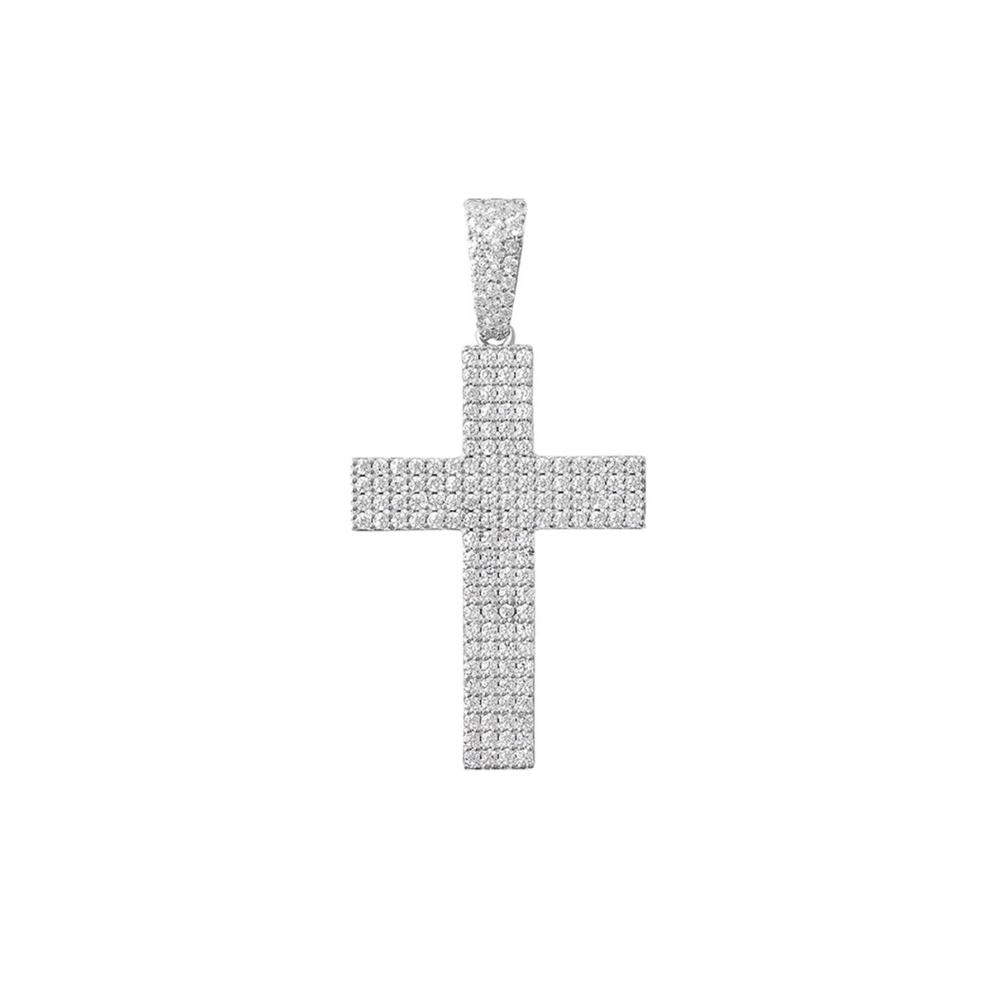Four Row Cross Pendant 18K x Moissanite