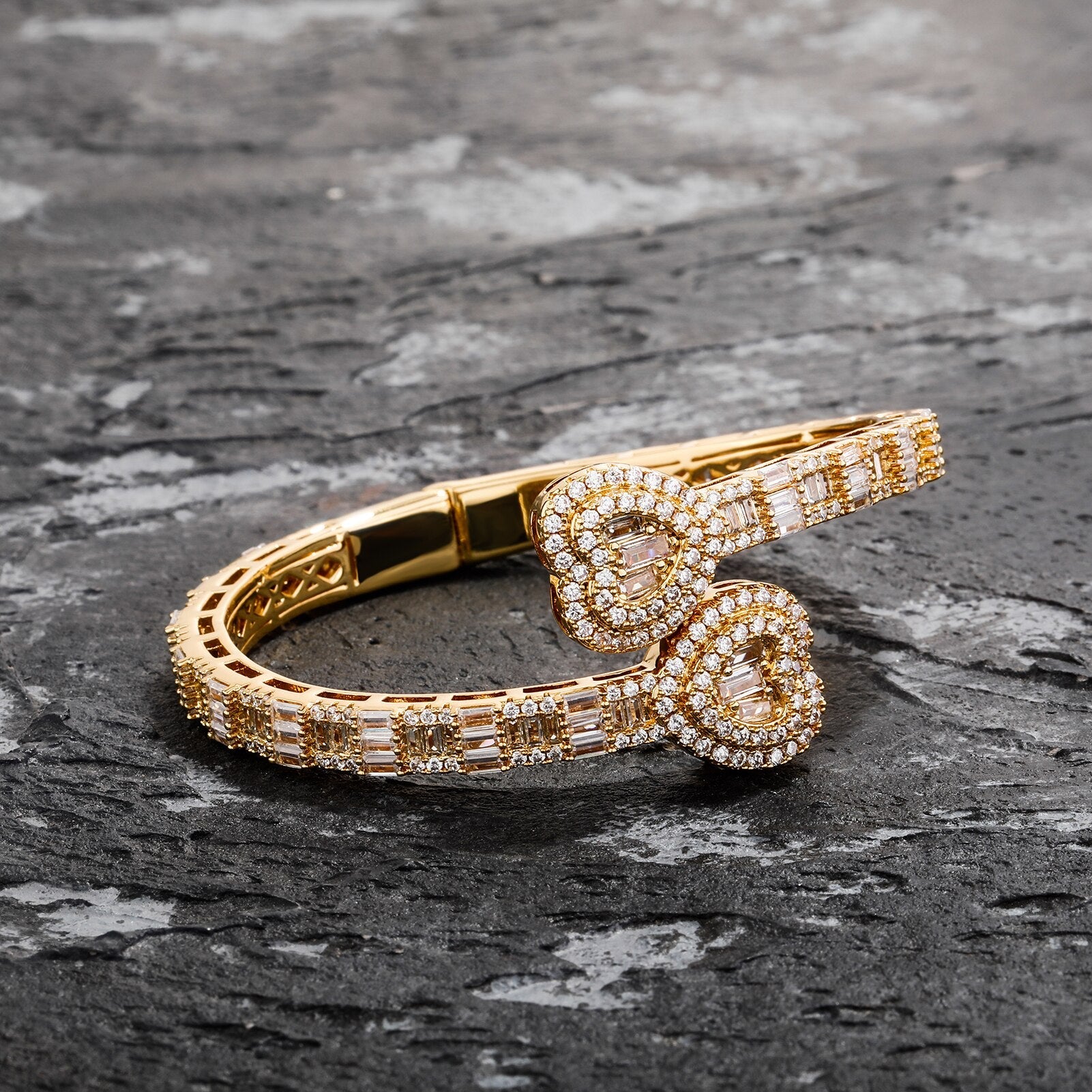 Baguette Heart Cuff Bracelet 14K - ICECI