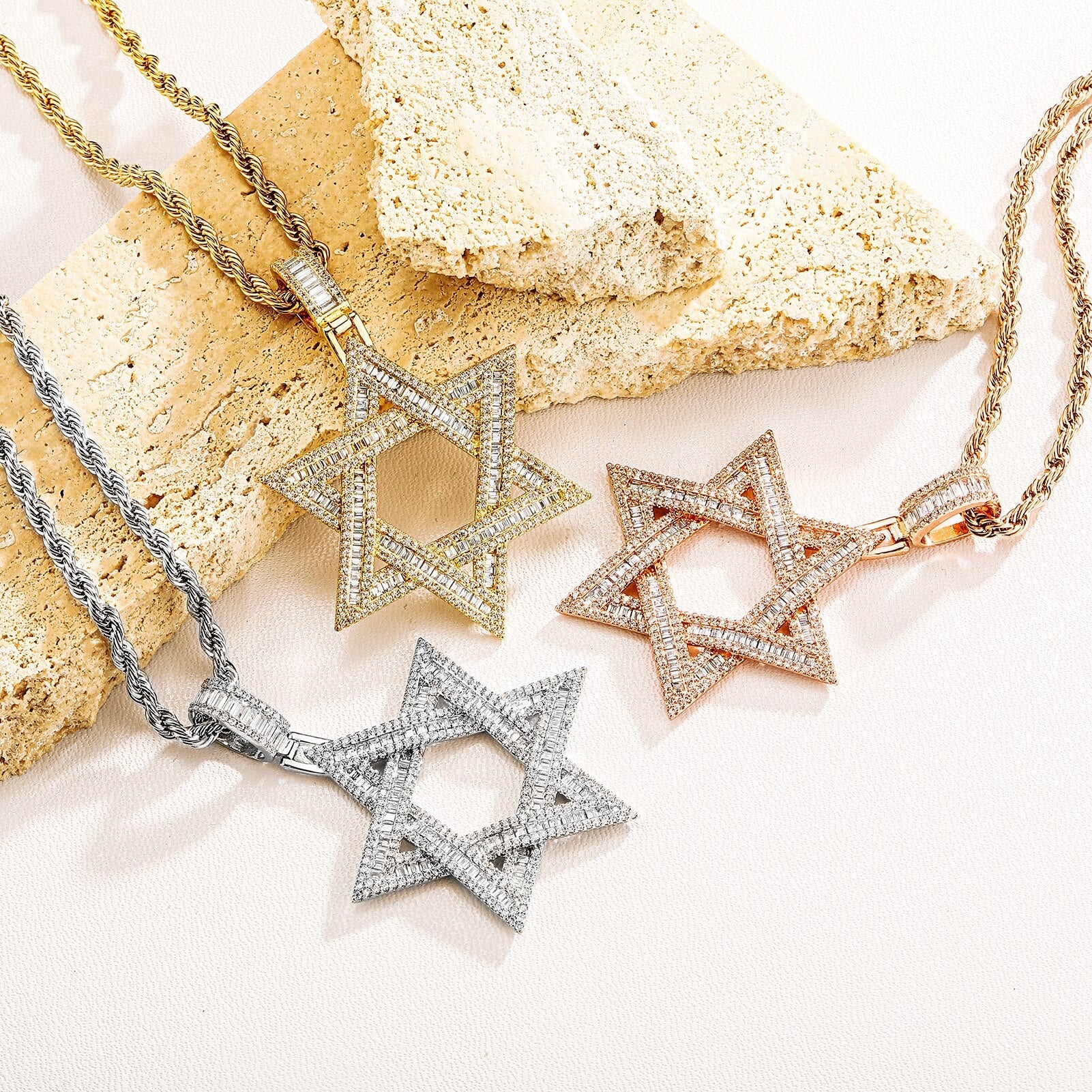 Baguette Star of David Pendant 14K - ICECI