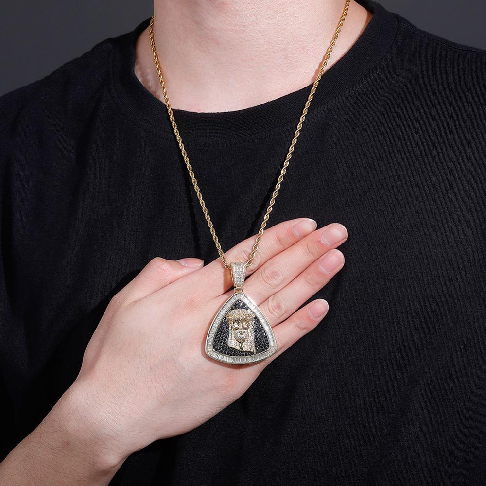 BAGUETTE TRIANGLE JESUS PENDANT 14K - ICECI