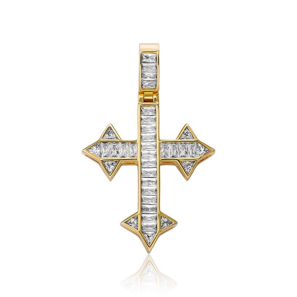 Channel Baguette Patonce Cross Pendant 14K - ICECI