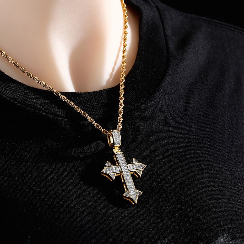 Channel Baguette Patonce Cross Pendant 14K - ICECI
