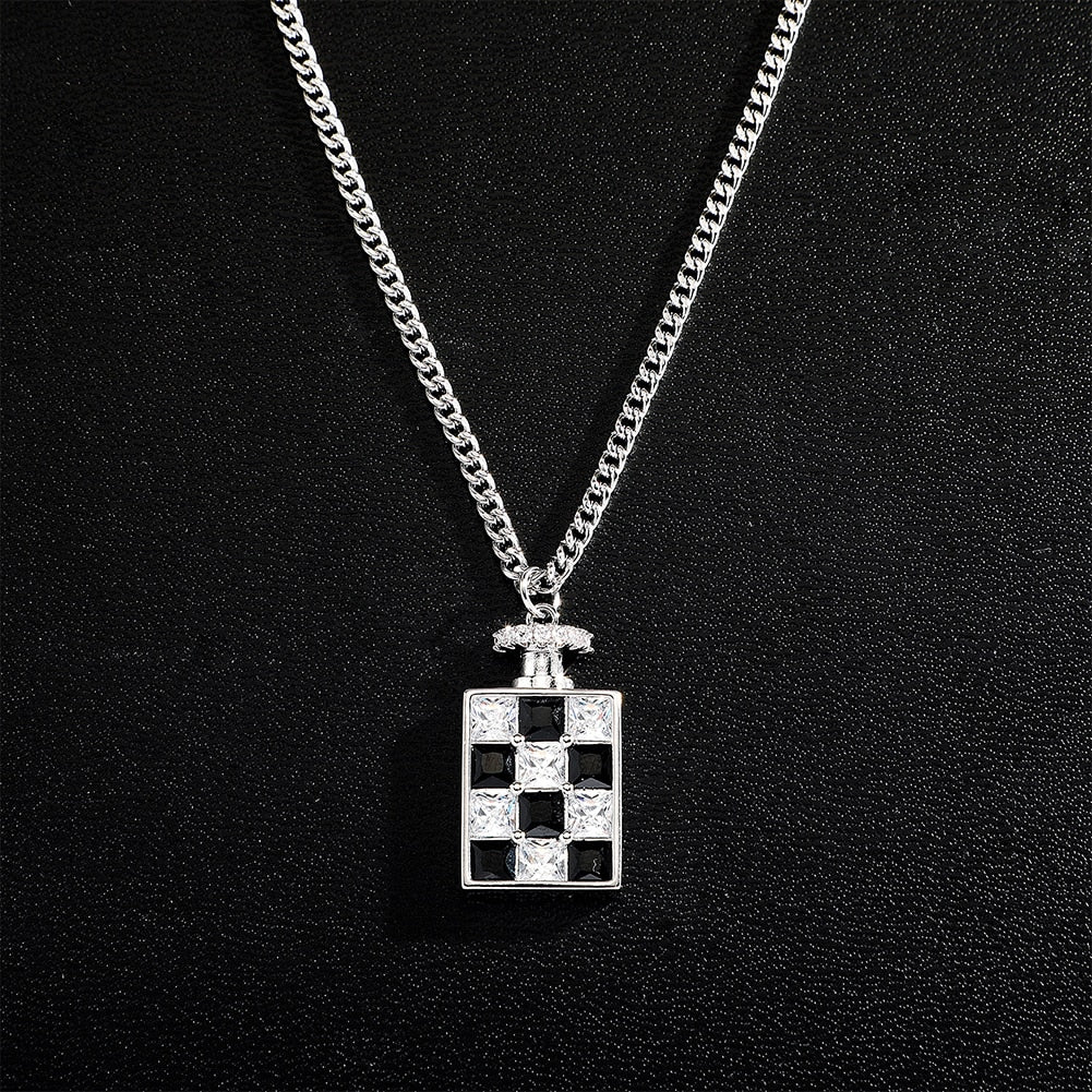 Checkerboard Perfume Bottle Pendant 14K - ICECI