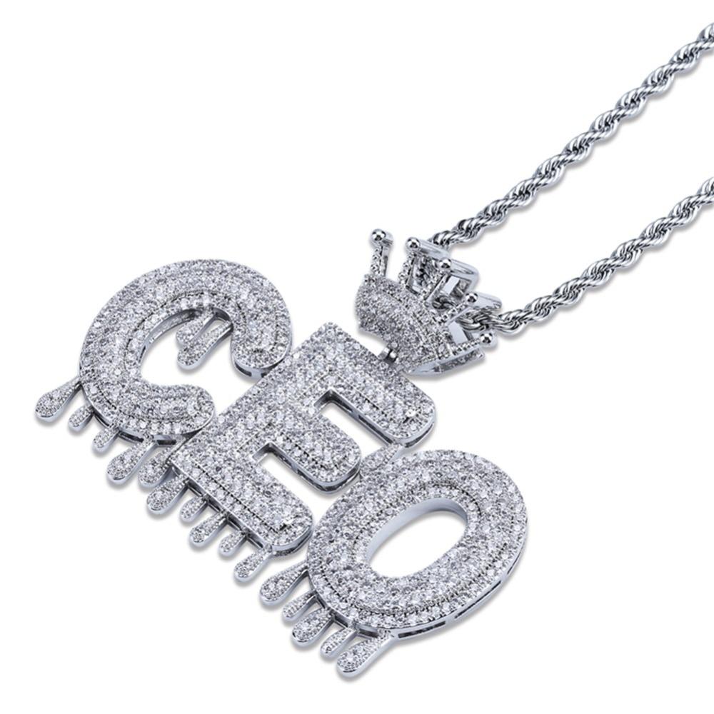 CUSTOM CROWN DRIP BUBBLE FONT PENDANT 18K - ICECI