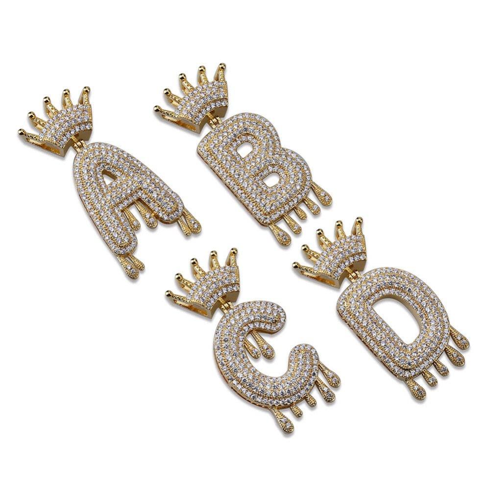 CUSTOM CROWN DRIP BUBBLE LETTER PENDANT 18K - ICECI