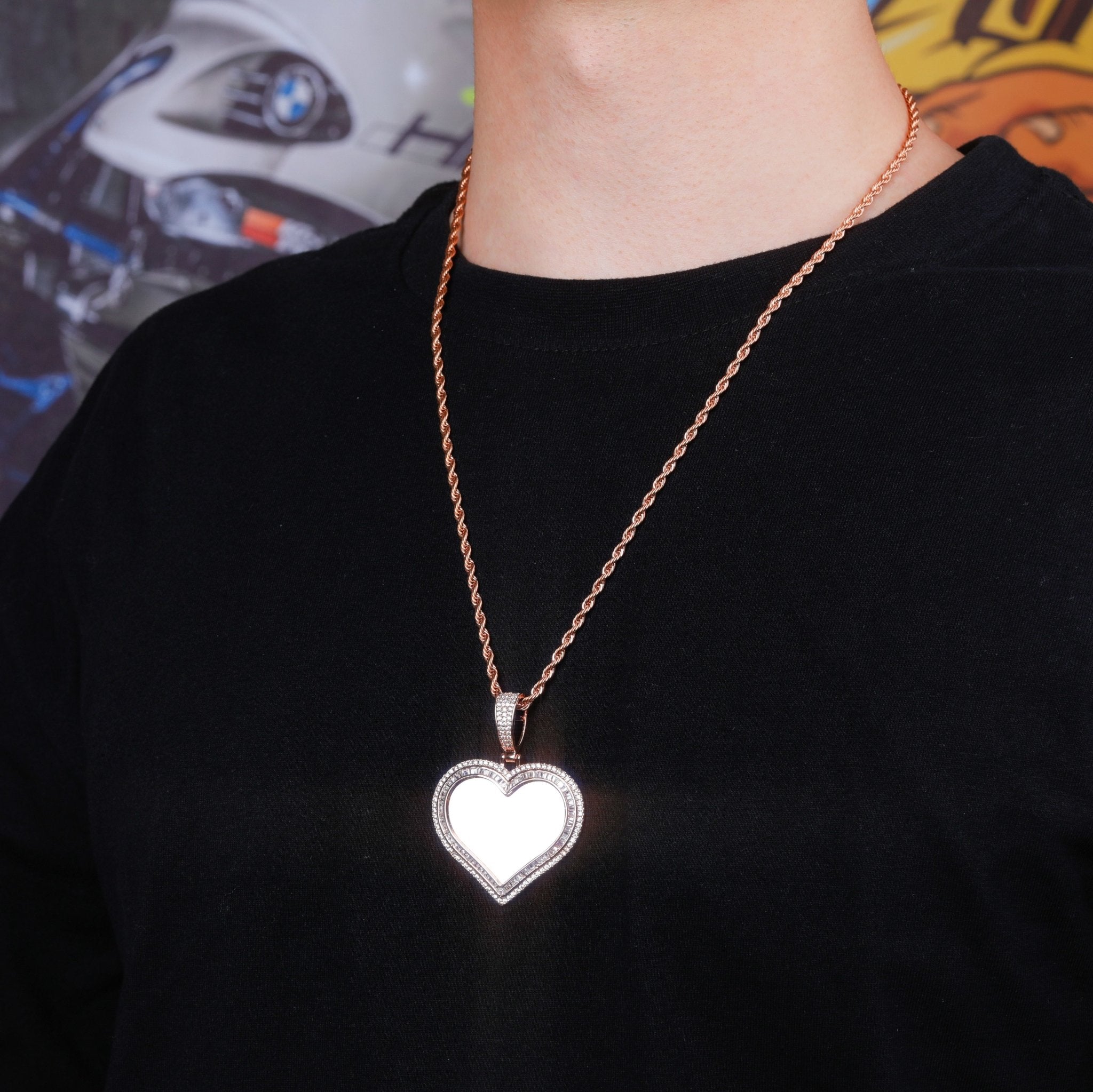 CUSTOM DOUBLE HALO PHOTO HEART PENDANT 14K - ICECI