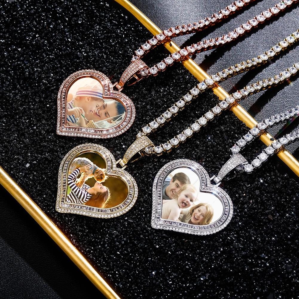 CUSTOM DOUBLE HALO PHOTO HEART PENDANT 14K - ICECI