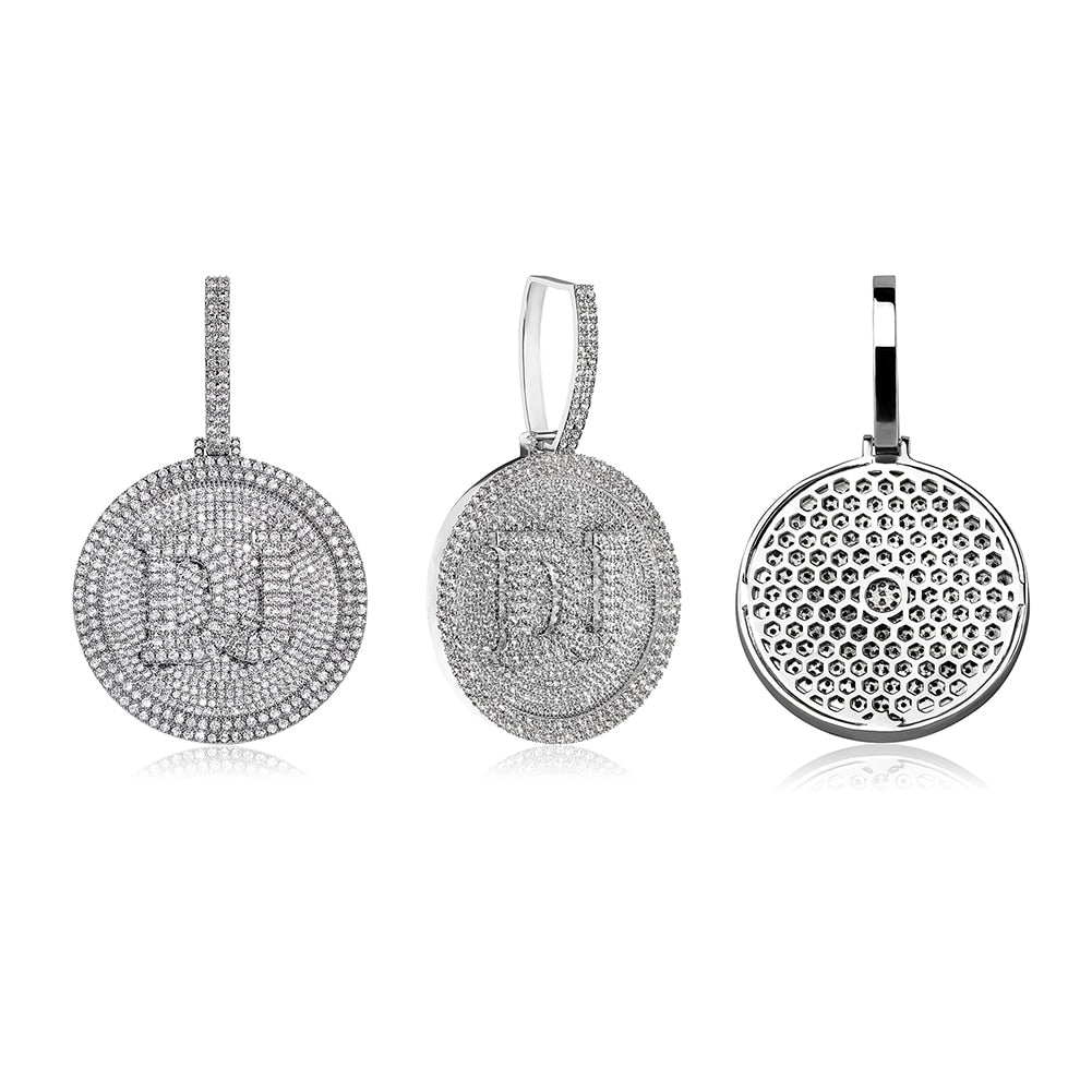 Custom Initial Round Rotatable Pendant 14K - ICECI