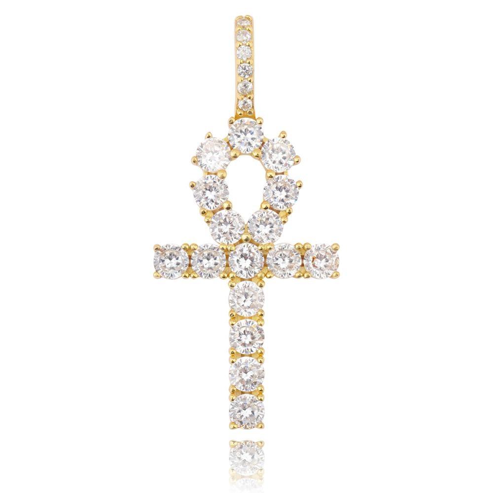 DIAMOND ANKH CROSS PENDANT 18K X STERLING SILVER - ICECI