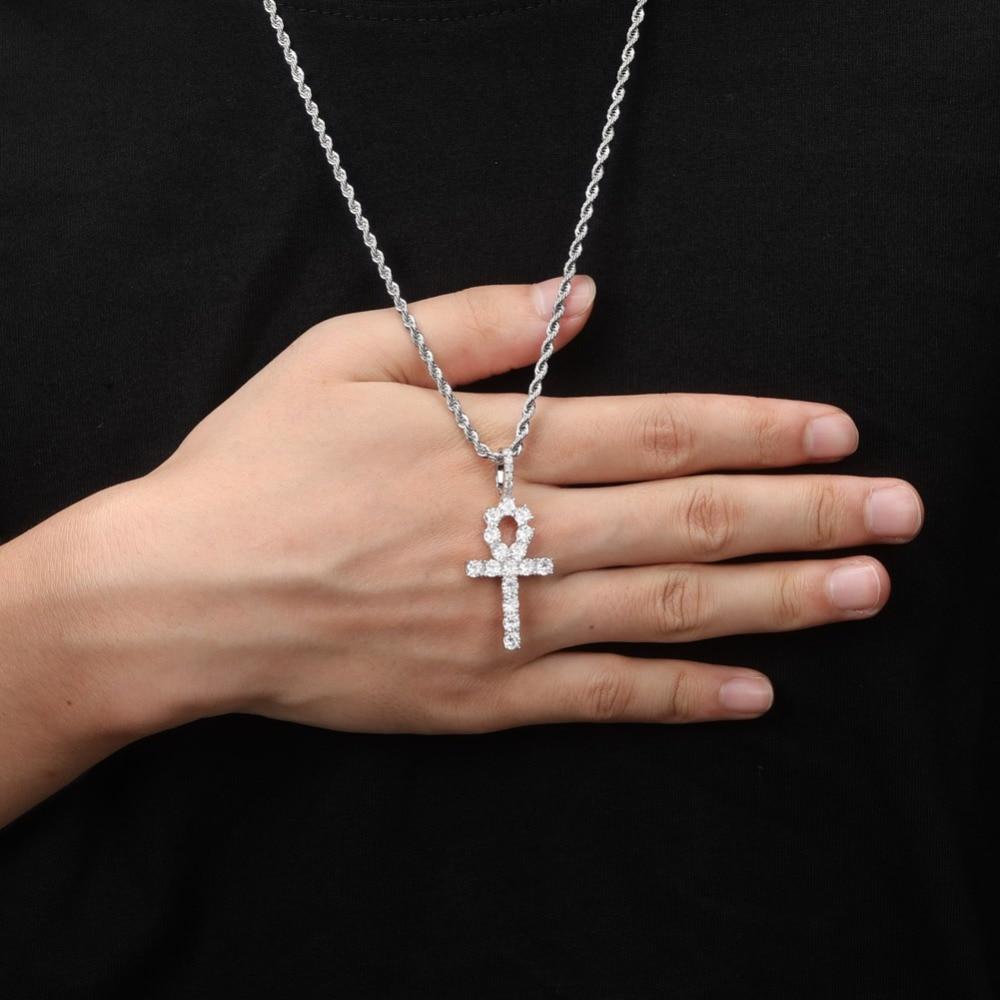 DIAMOND ANKH CROSS PENDANT 18K X STERLING SILVER - ICECI