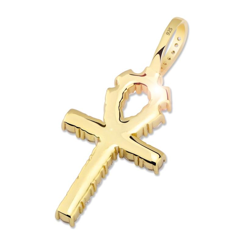 DIAMOND ANKH CROSS PENDANT 18K X STERLING SILVER - ICECI