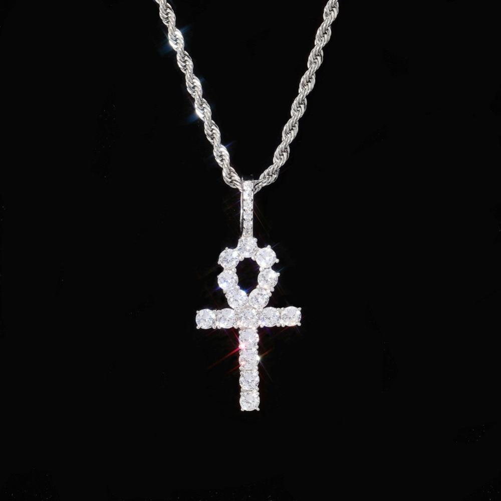DIAMOND ANKH CROSS PENDANT 18K X STERLING SILVER - ICECI