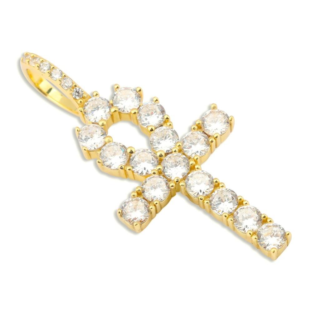 DIAMOND ANKH CROSS PENDANT 18K X STERLING SILVER - ICECI