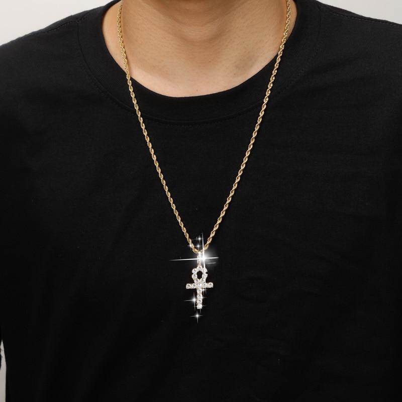 DIAMOND ANKH CROSS PENDANT 18K X STERLING SILVER - ICECI