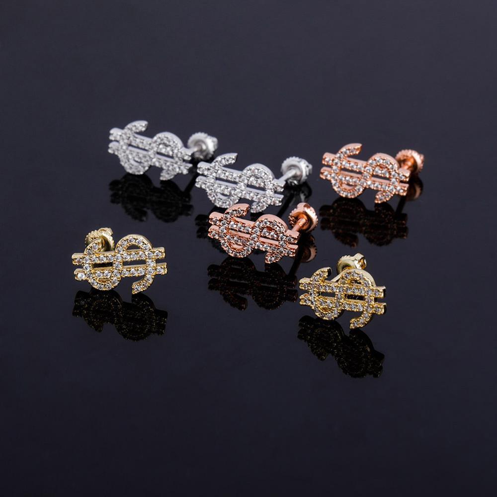 DOLLAR SIGN STUD EARRINGS 14K X STERLING SILVER - ICECI