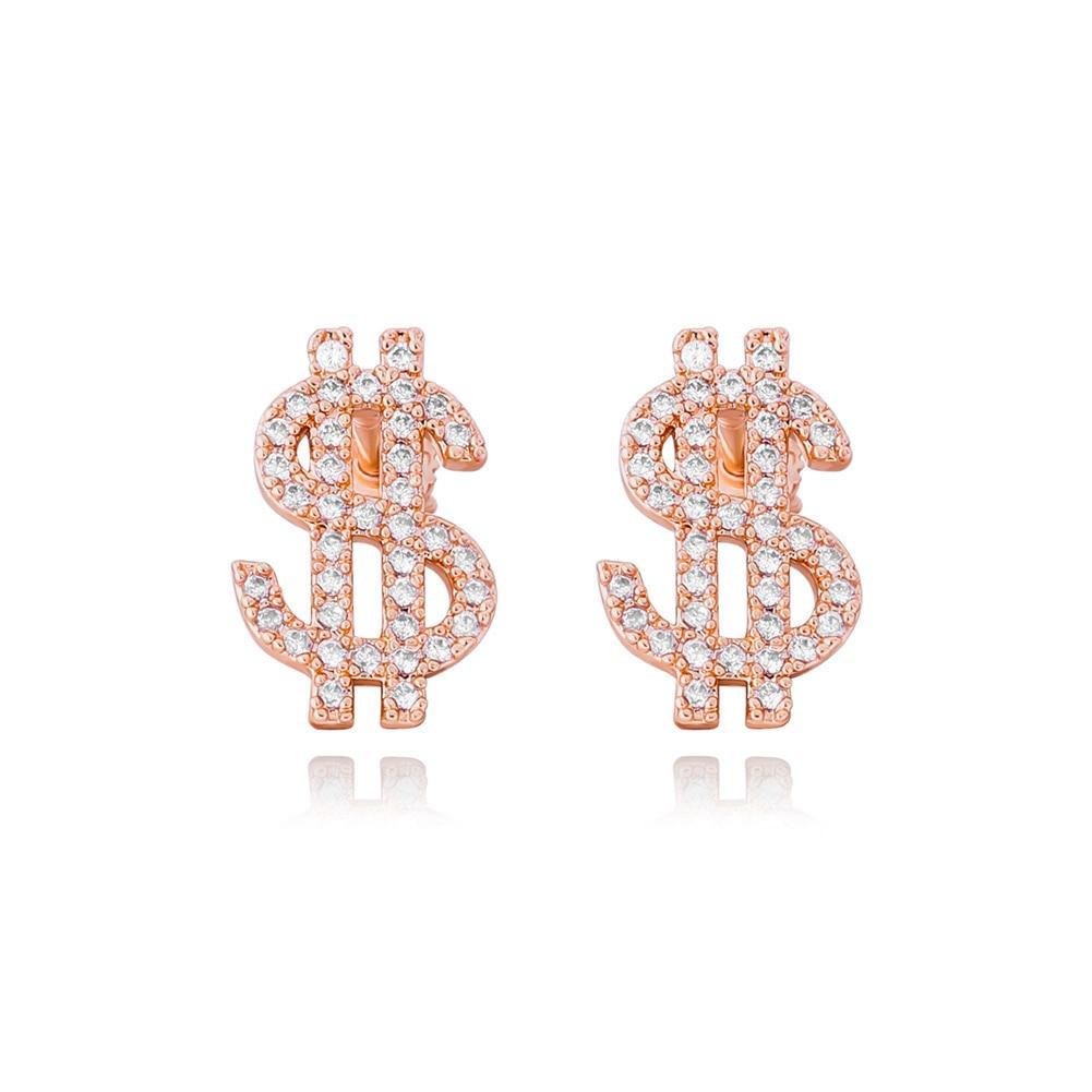 DOLLAR SIGN STUD EARRINGS 14K X STERLING SILVER - ICECI