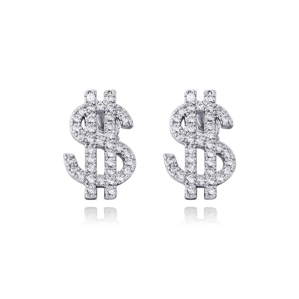 DOLLAR SIGN STUD EARRINGS 14K X STERLING SILVER - ICECI
