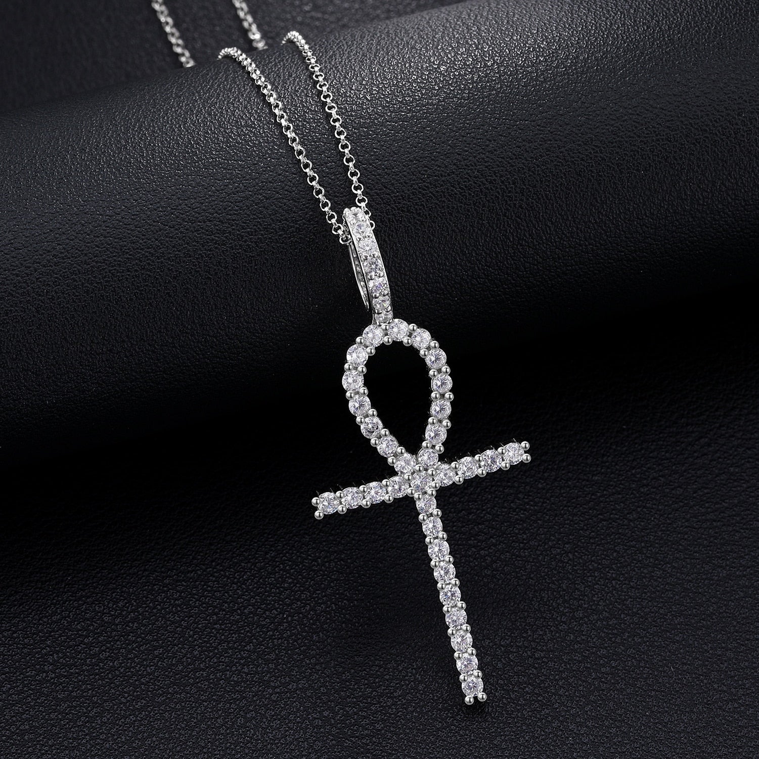Elongated Ankh Cross Pendant 18K x Moissanite - ICECI
