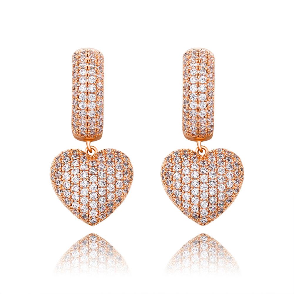 Micro Pave Heart Drop Earrings 14K - ICECI