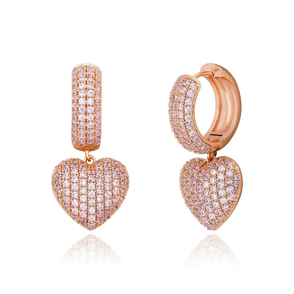 Micro Pave Heart Drop Earrings 14K - ICECI