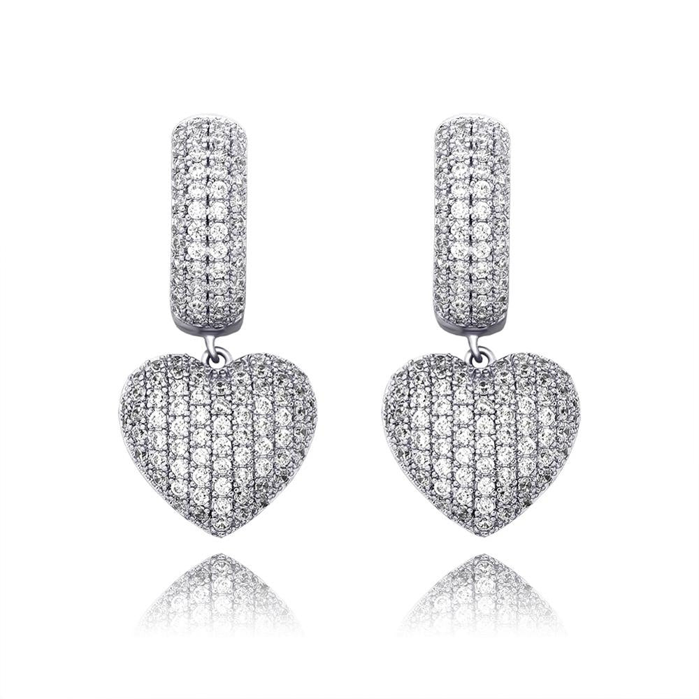 Micro Pave Heart Drop Earrings 14K - ICECI