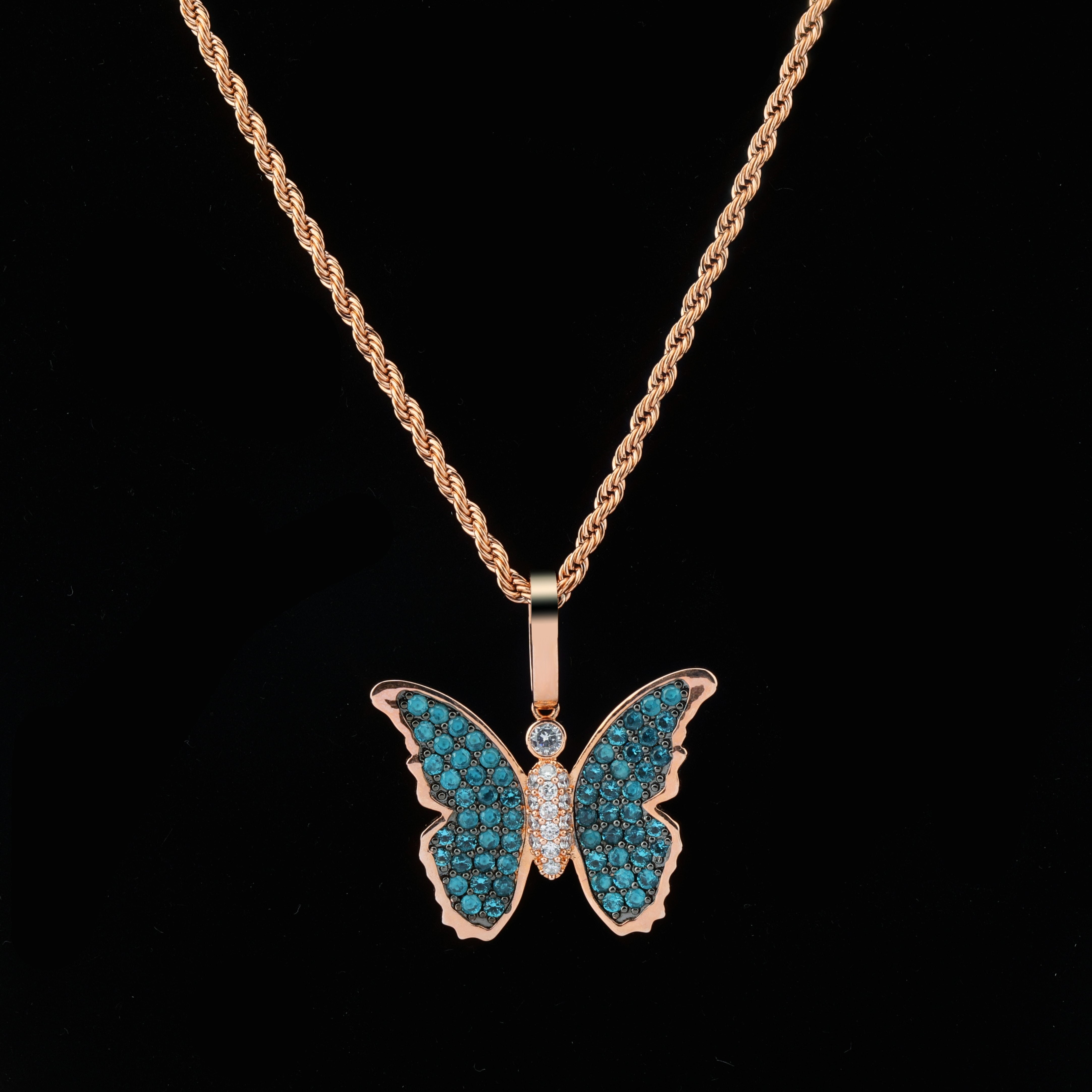 Iced Butterfly Pendant 18K