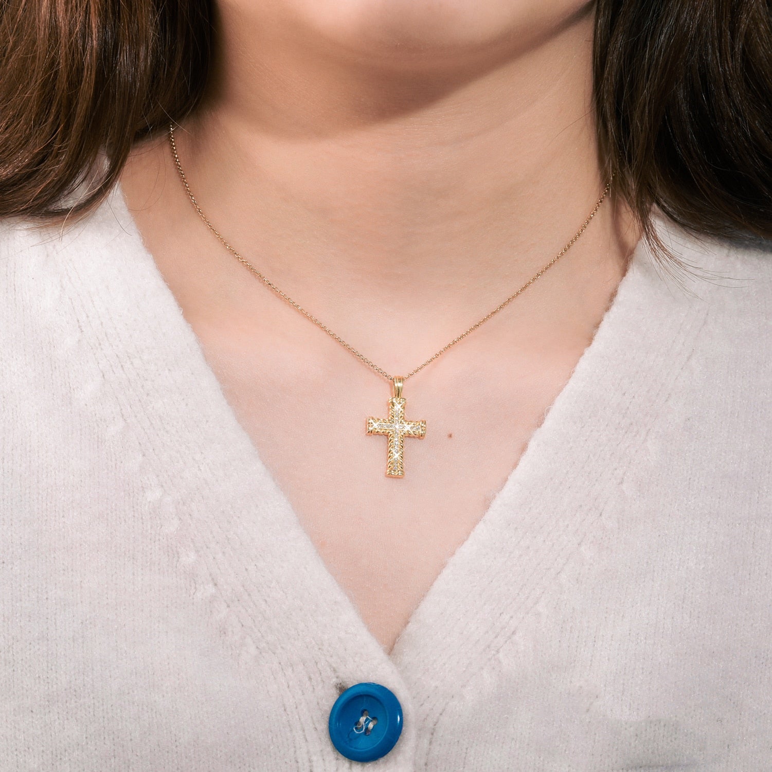 Rope Layered Cross Pendant 18K x Moissanite - ICECI
