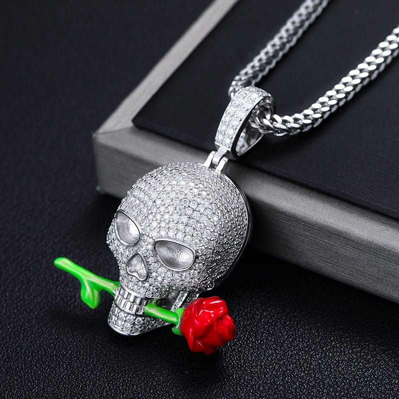 Rose Skull Pendant 18K x Moissanite - ICECI