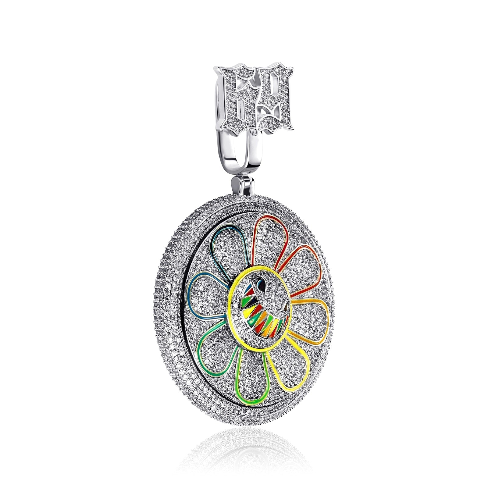 Small 69 Rotating Smile Sunflower Pendant 14K - ICECI