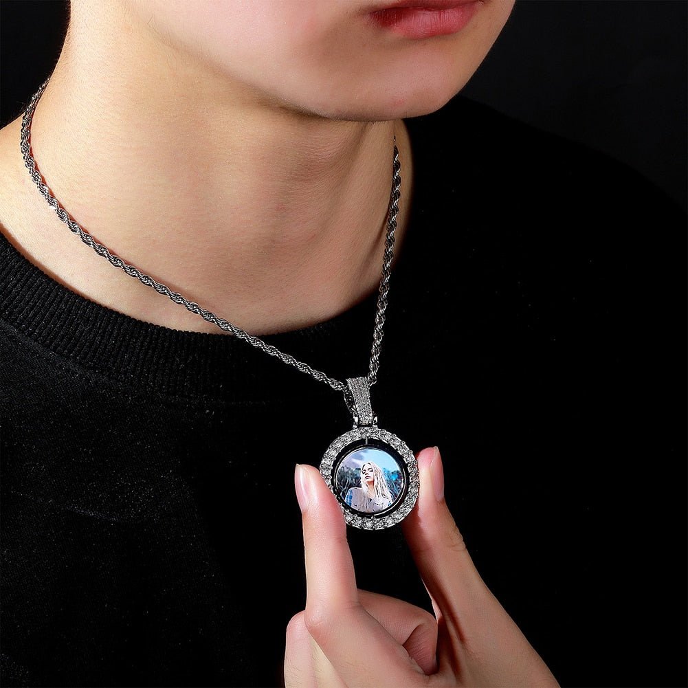 Small Custom Rotating Two-Faced Photo Medallion Pendant 14K - ICECI