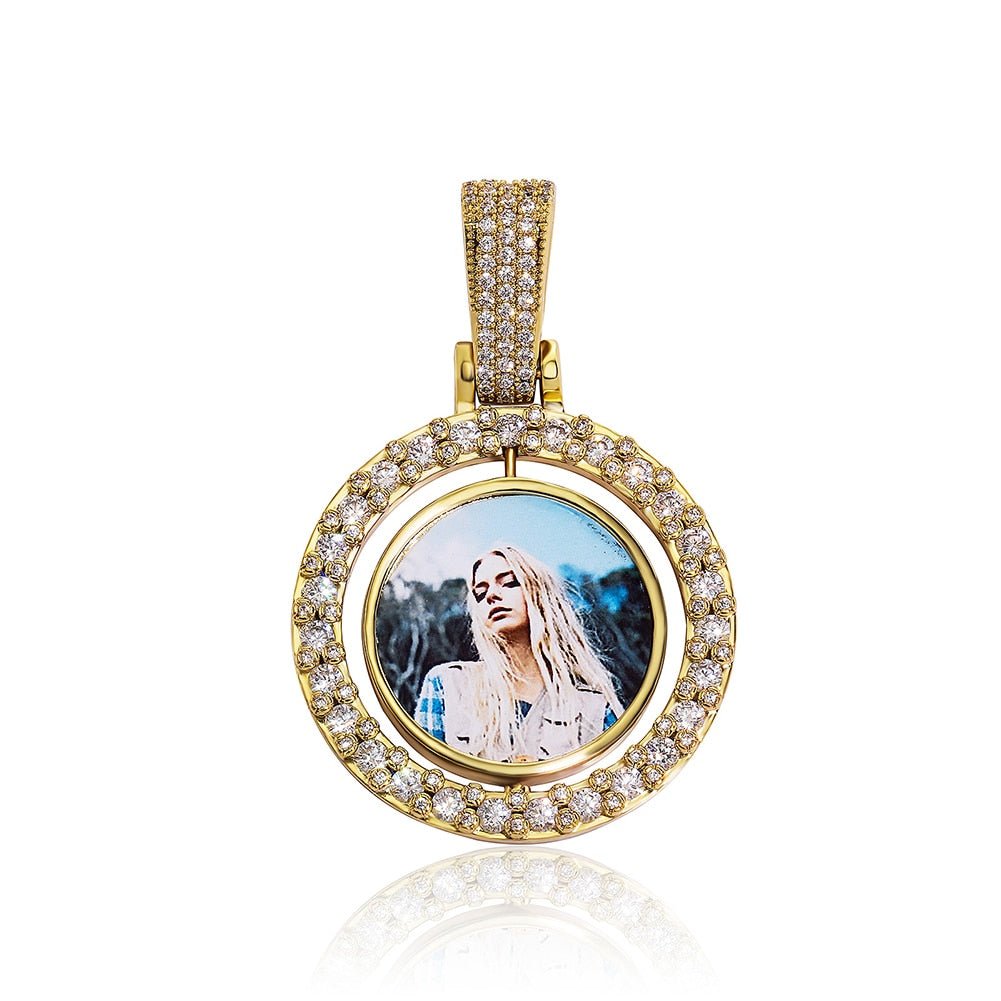 Small Custom Rotating Two-Faced Photo Medallion Pendant 14K - ICECI
