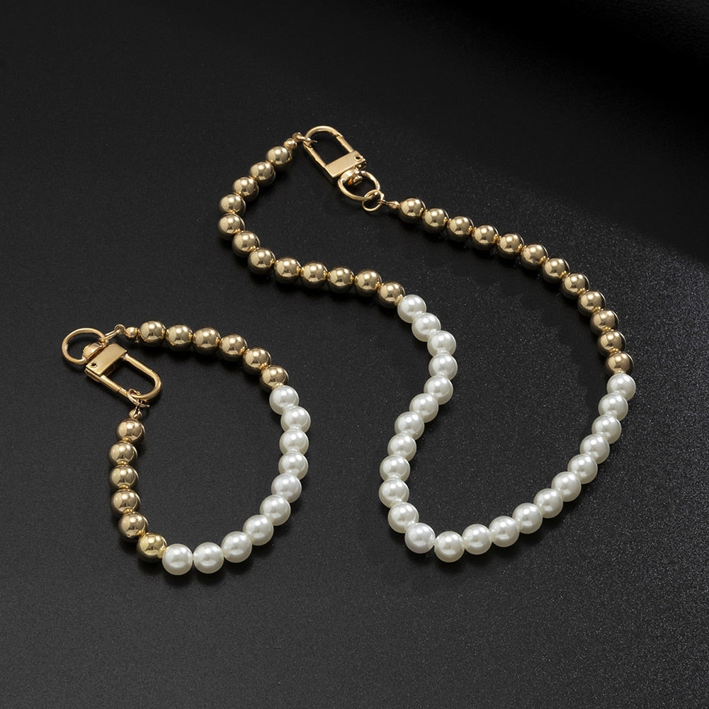 Two-Tone Pearl Bracelet + Two-Tone Pearl Chain Bundle 14K - ICECI