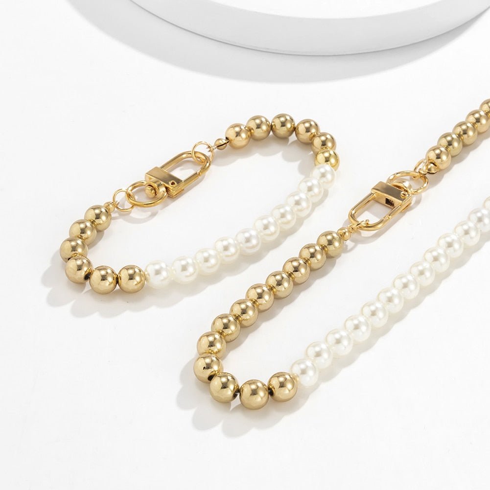 Two-Tone Pearl Bracelet + Two-Tone Pearl Chain Bundle 14K - ICECI