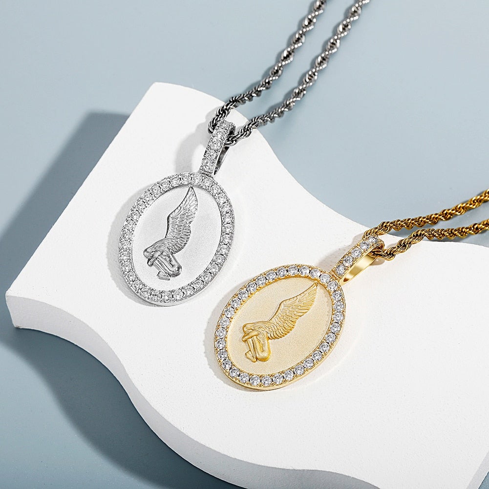 Vintage Angel Oval Pendant 14K - ICECI