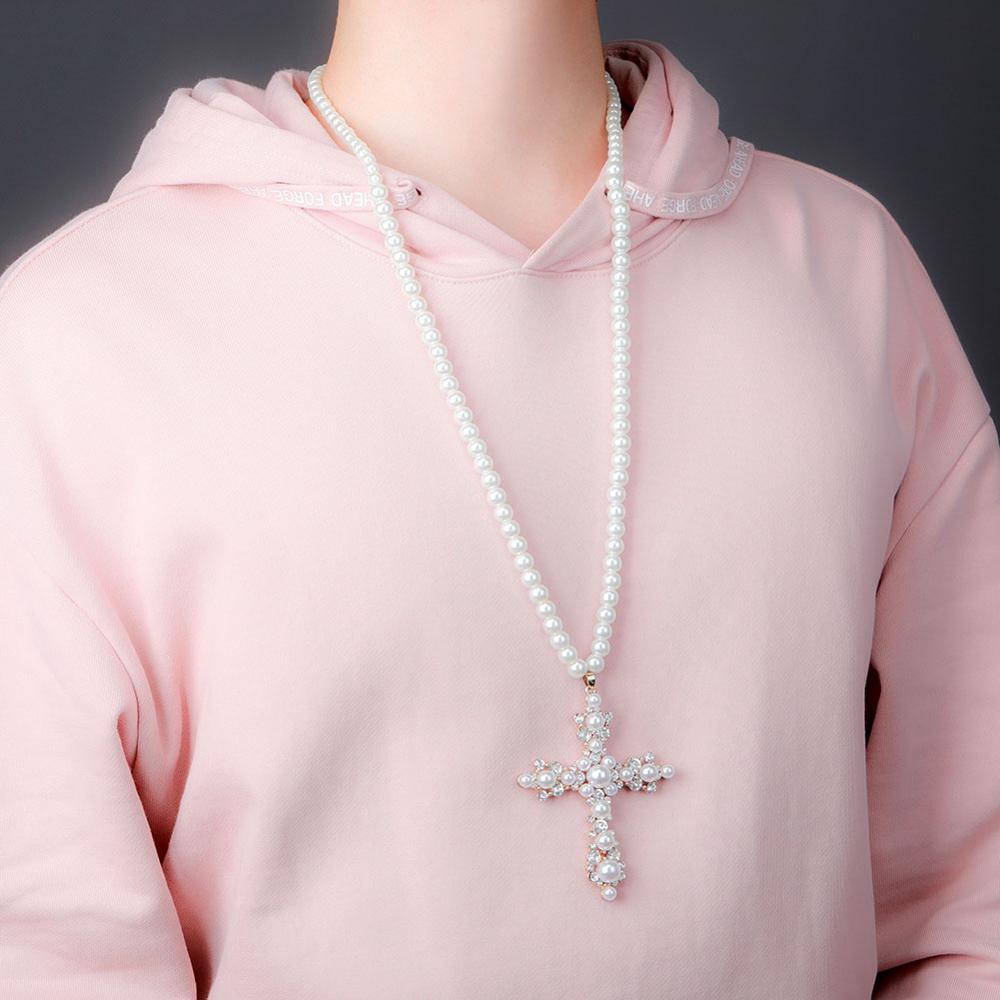 Vintage Pearl Cross Necklace 14K - ICECI