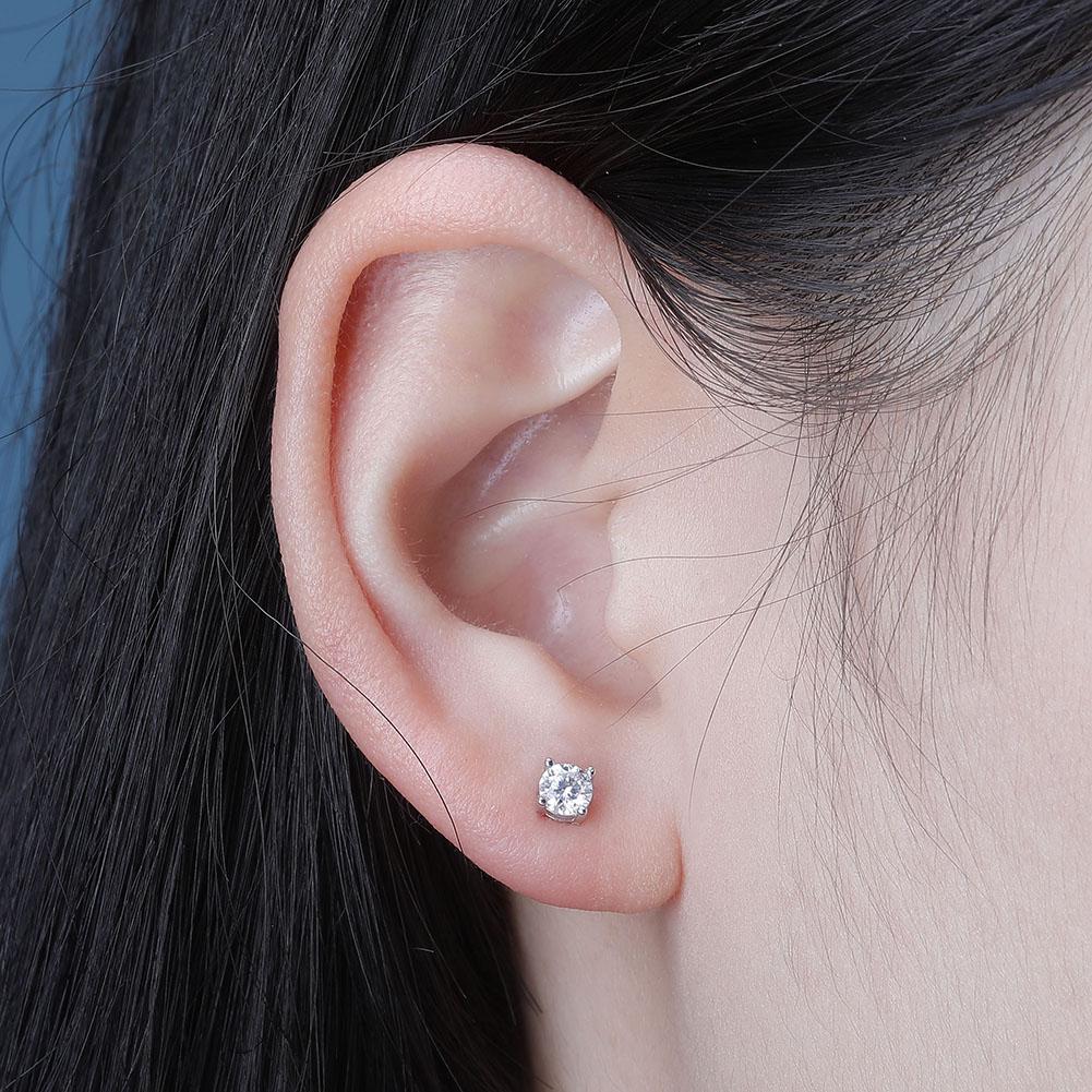 0.1-4ct Diamond Round Stud Earrings 18K x Moissanite - ICECI