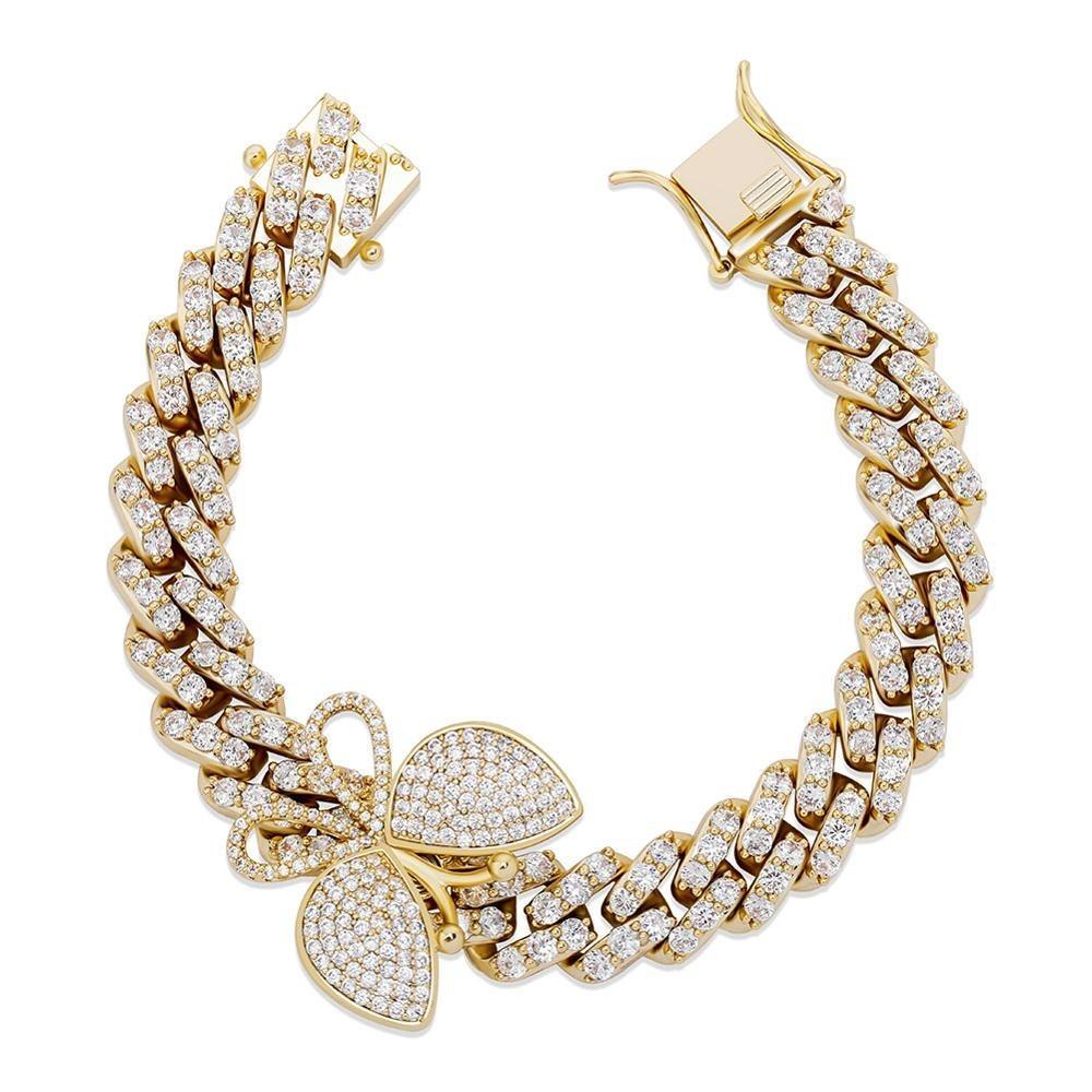12MM ROTATABLE BUTTERFLY CUBAN BRACELET 14K - ICECI