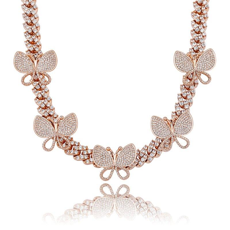 12MM ROTATABLE BUTTERFLY CUBAN NECKLACE 14K - ICECI