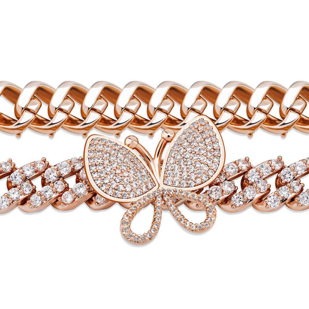 12MM ROTATABLE BUTTERFLY CUBAN NECKLACE 14K - ICECI