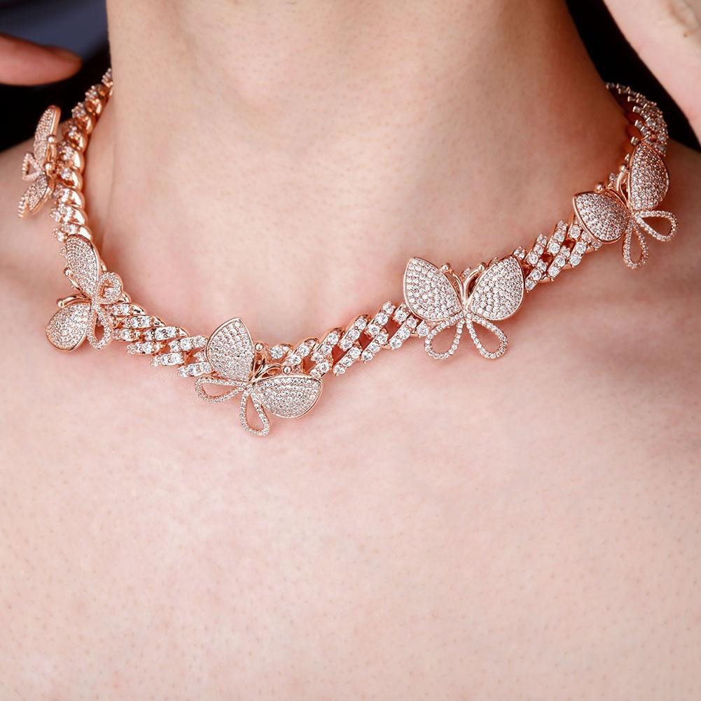 12MM ROTATABLE BUTTERFLY CUBAN NECKLACE 14K - ICECI
